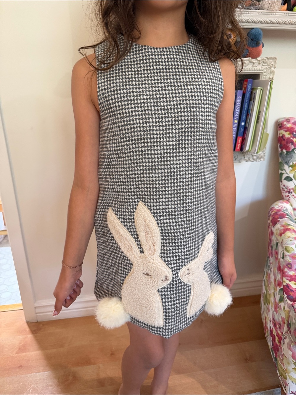 Lola + The Boys Black & White Houndstooth Dress with Bunny Appliqués